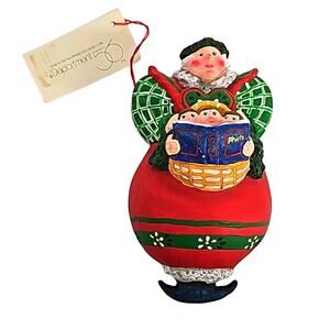 Dept. 56 No'L Triplets in a Basket w/Mother Looking at Photo's 5" Tall